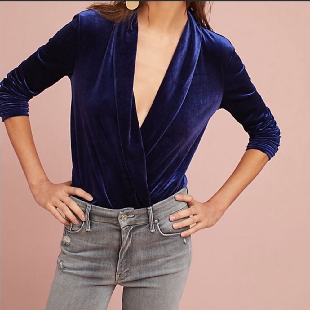 Anthropologie Floreat Velvet Surplice Bodysuit